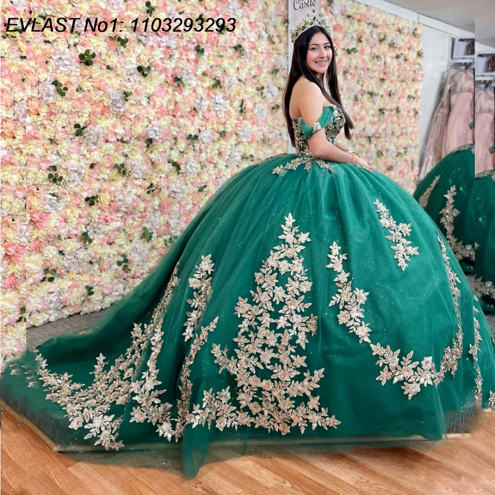 EVLAST Customized Glitter Dark Green Quinceanera Dress Ball Gown Gold Lace Applique Beading Sweet 16 Vestido De 15 Anos E1Q393
EVLAST Customized Glitter Dark Green Quinceanera Dress Ball Gown Gold Lace Applique Beading Sweet 16 Vestido De 15 Anos E1Q393
