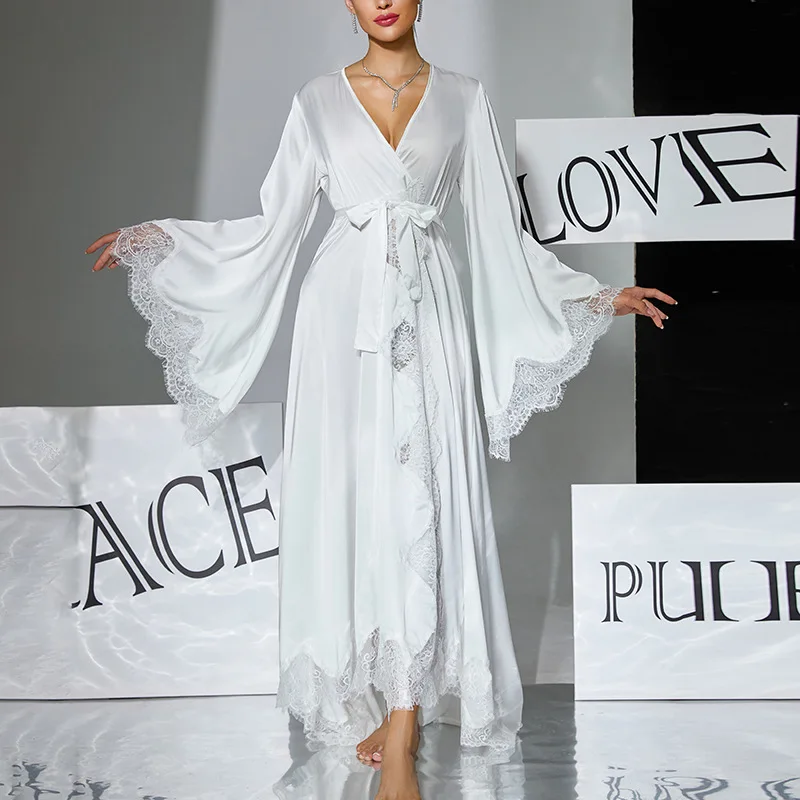 Sexy Long Robe Women Sleepwear Home Dressing Gown Lace Trim Negligee Loose Bathrobe Loungewear
Sexy Long Robe Women Sleepwear Home Dressing Gown Lace Trim Negligee Loose Bathrobe Loungewear