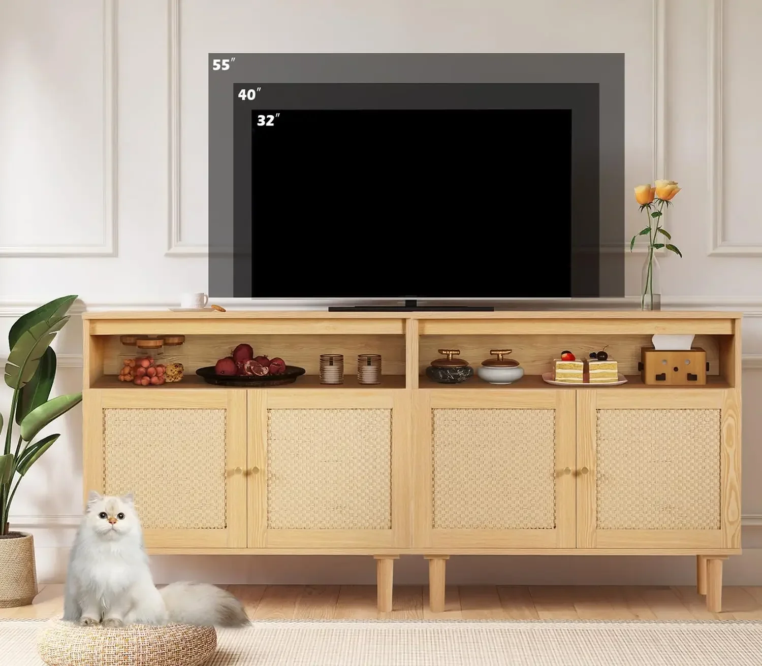 Modern Buffet Cabinet with Storage, Farmhouse Accent Sideboard with Rattan Door and Adjustable Shelves, Kitchen Console Table A
Modern Buffet Cabinet with Storage, Farmhouse Accent Sideboard with Rattan Door and Adjustable Shelves, Kitchen Console Table A