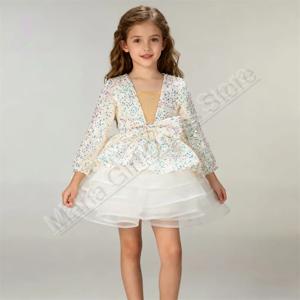 Sequined Wedding Girl Dress Long Sleeve V-Neck Bow Kids Fluffy Gauze Skirt Birthday Party Children Luxury Clothes
Sequined Wedding Girl Dress Long Sleeve V-Neck Bow Kids Fluffy Gauze Skirt Birthday Party Children Luxury Clothes