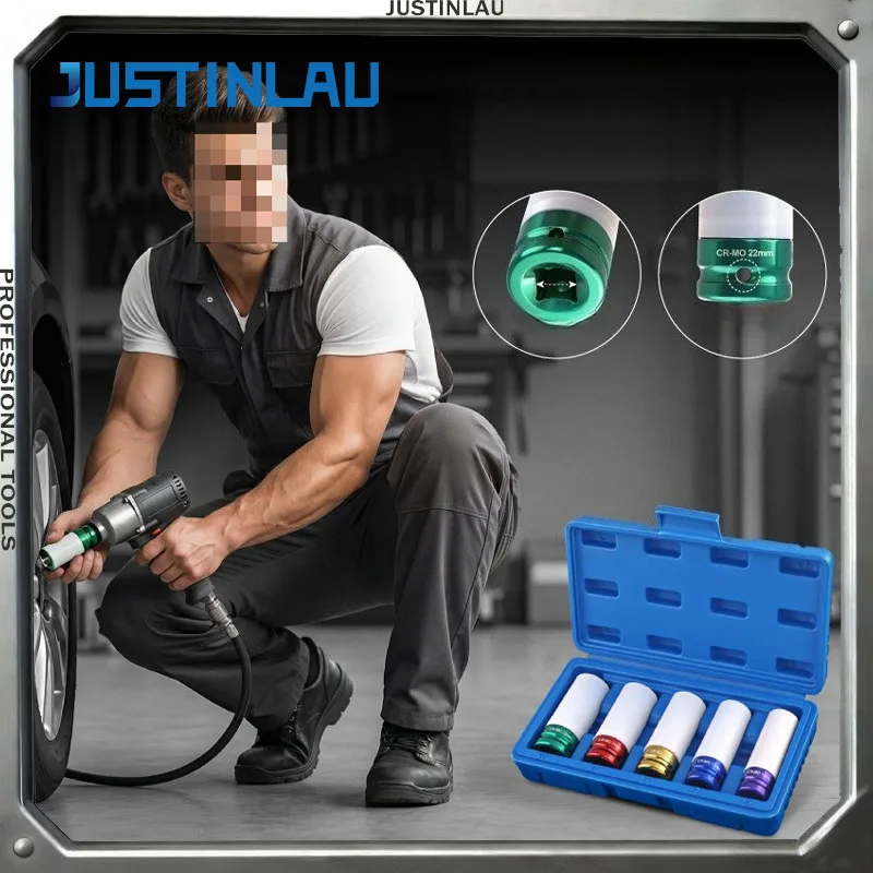 JUSTINLAU 3/4/5 Thin-walled Deep Impact Sleeve 1/2 Inch Drive Wheel Protector Impact Sleeve Durable Chrome Vanadium Steel Sleeve
JUSTINLAU 3/4/5 Thin-walled Deep Impact Sleeve 1/2 Inch Drive Wheel Protector Impact Sleeve Durable Chrome Vanadium Steel Sleeve
