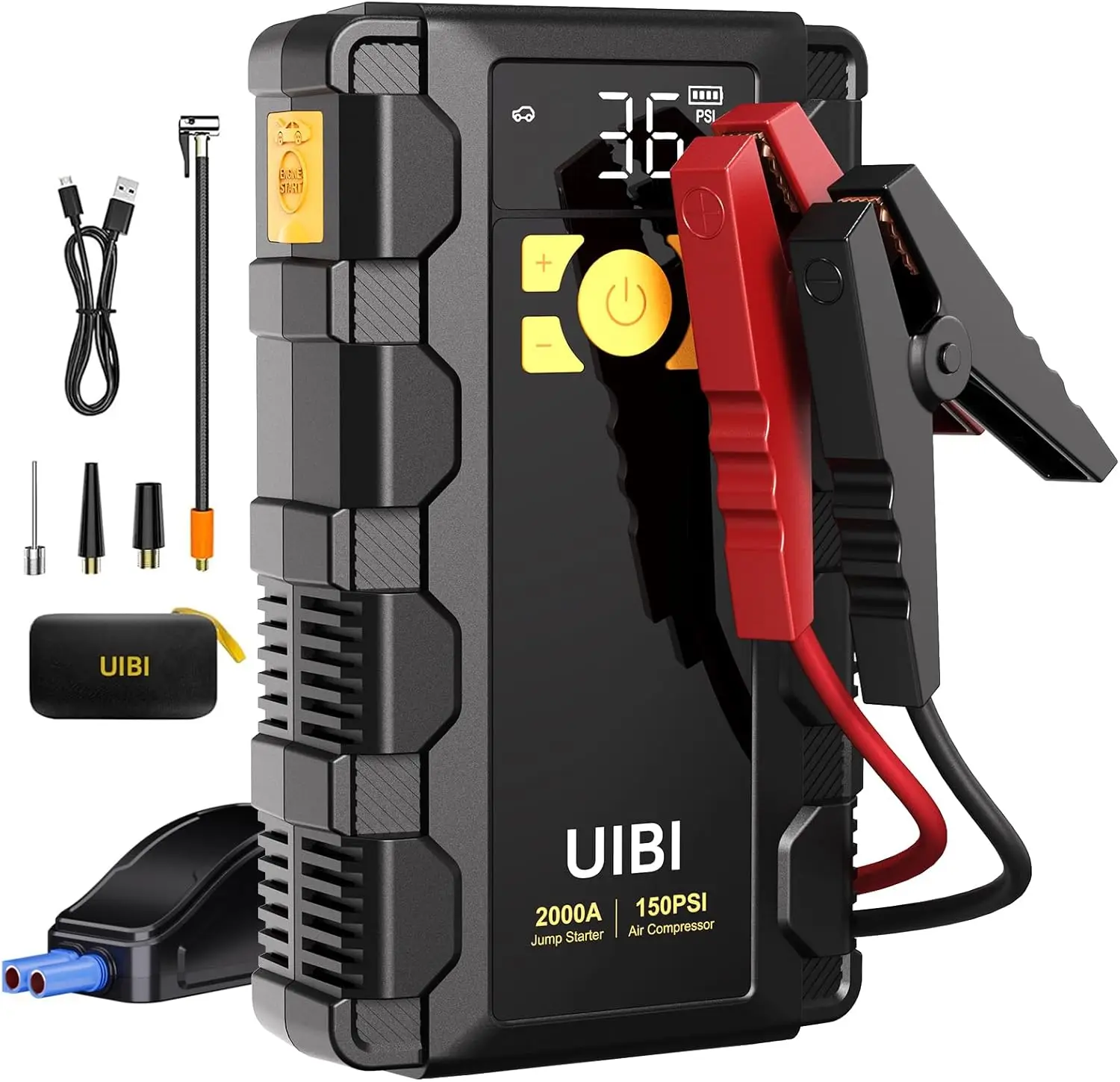 2000A Car Jump Starter with 150PSI Air Compressor, 16000mAh Battery Booster for 8.0L Gas/6.0L Diesel, Portable Tire Inflator & Power Bank
2000A Car Jump Starter with 150PSI Air Compressor, 16000mAh Battery Booster for 8.0L Gas/6.0L Diesel, Portable Tire Inflator & Power Bank
