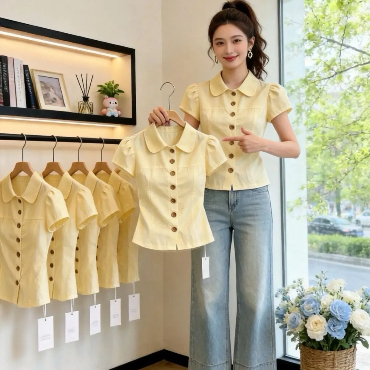 Chic Short Sleeve Doll Collar Shirt Women's Summer New Single Button Luxury Style Ultra Cute Shirt Fashionable Casual Shirt
Chic Short Sleeve Doll Collar Shirt Women's Summer New Single Button Luxury Style Ultra Cute Shirt Fashionable Casual Shirt