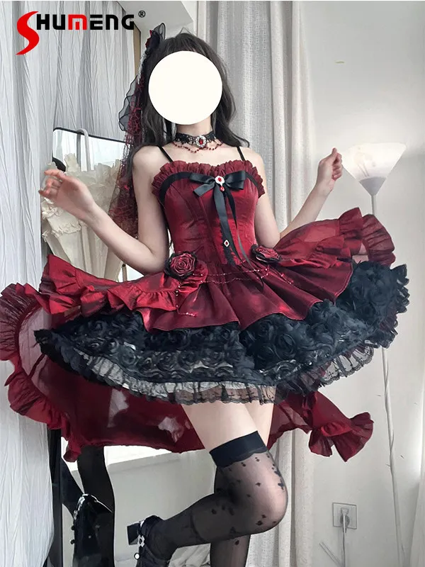 Gothic Red Lolita Dress with Train Girls Women's Slim Fit Elegant Vintage Mini Dress Lady Ball Gown Evening Dress Summer New
Gothic Red Lolita Dress with Train Girls Women's Slim Fit Elegant Vintage Mini Dress Lady Ball Gown Evening Dress Summer New
