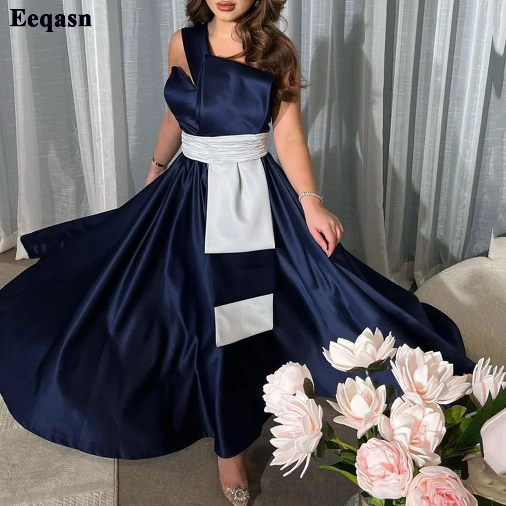 Eeqasn Navy Blue White Midi Saudi Arabia Prom Dresses Satin One Shoulder Bow Formal Party Gowns Ankle Length Women Evening Dress
Eeqasn Navy Blue White Midi Saudi Arabia Prom Dresses Satin One Shoulder Bow Formal Party Gowns Ankle Length Women Evening Dress