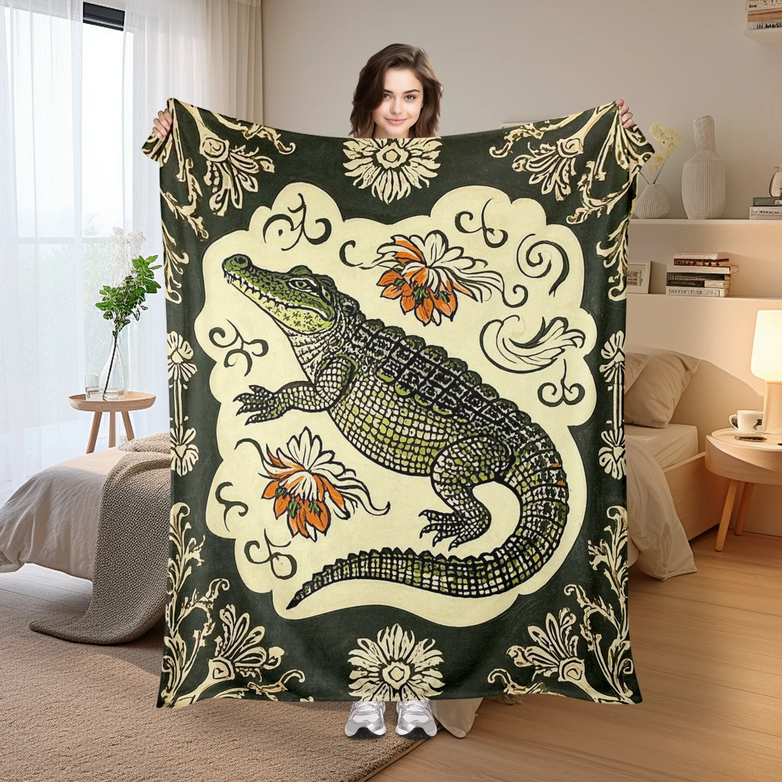 Tribal Alligator Pattern Traditional Floral Blanket For Whimsical Cultural Themes And Artistic Home Decor Design Vibes
Tribal Alligator Pattern Traditional Floral Blanket For Whimsical Cultural Themes And Artistic Home Decor Design Vibes