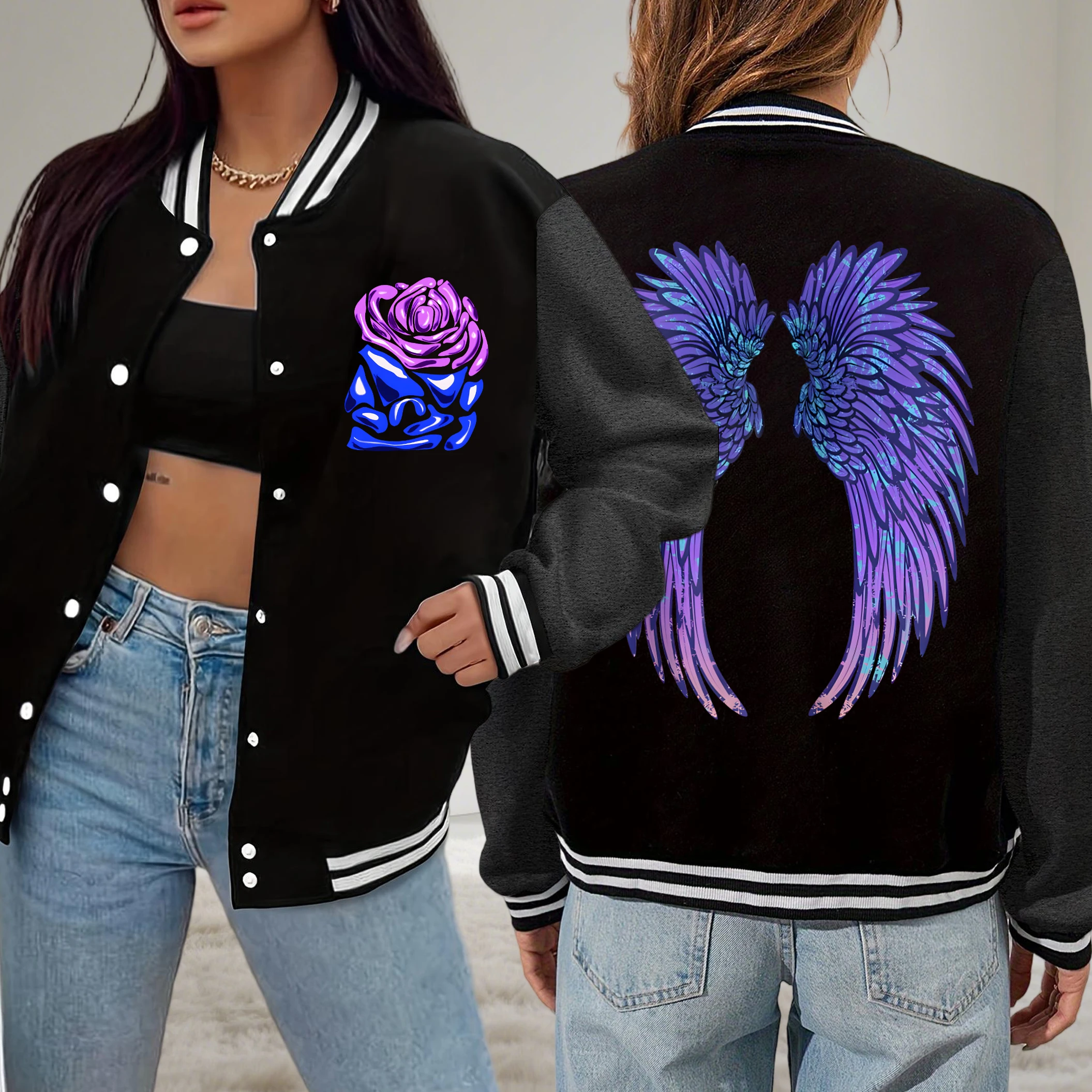 Cool Purple Creative Wings Rose Design Women Baseball Uniform Casual Pocket Clothes All-Match Loose Jacket Autumn Sportswear
Cool Purple Creative Wings Rose Design Women Baseball Uniform Casual Pocket Clothes All-Match Loose Jacket Autumn Sportswear
