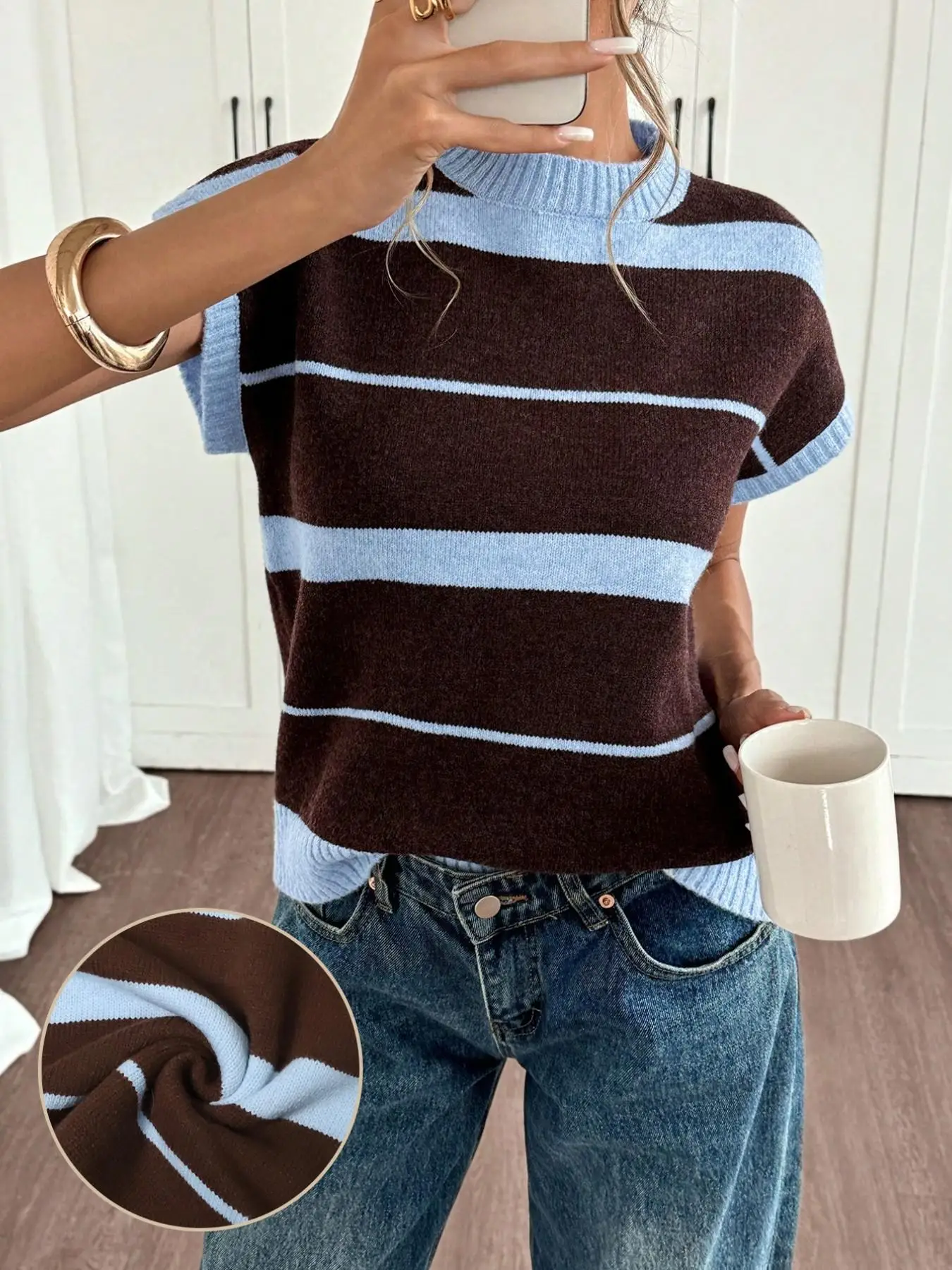 Ladies Striped round Neck Knitted Short Sleeve Casual Versatile Simple Fashion Suitable for Spring Summer Daily Commuting Outdoo
Ladies Striped round Neck Knitted Short Sleeve Casual Versatile Simple Fashion Suitable for Spring Summer Daily Commuting Outdoo