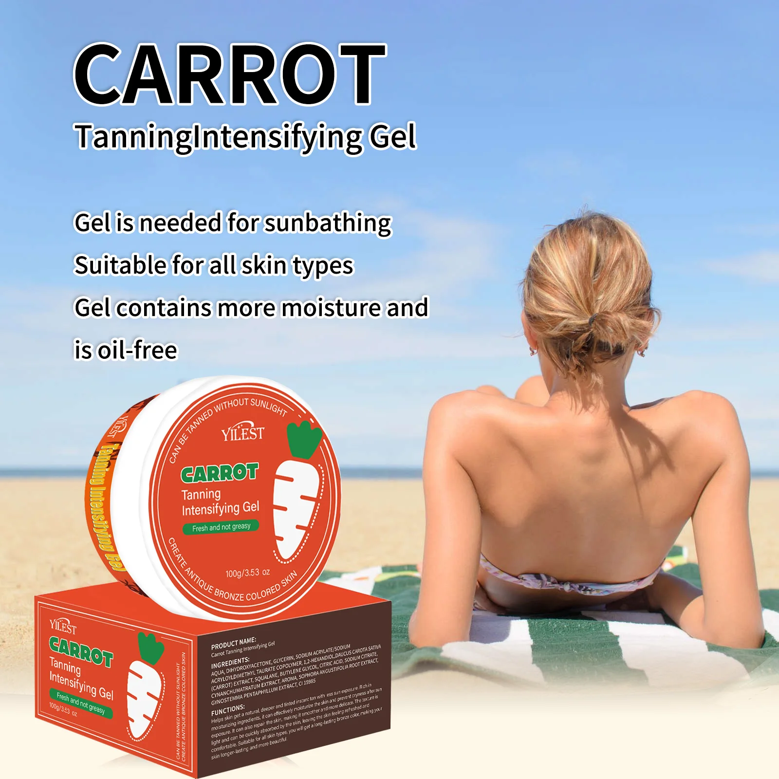Carrot-Infused Sunless Tanning Gel - Achieve Natural Sun-Kissed Glow, Essential Bronzer for UV-Free Tan & Sunbathing. 3 S1d7cefc2ef0c4e95940f27c0ae339609j