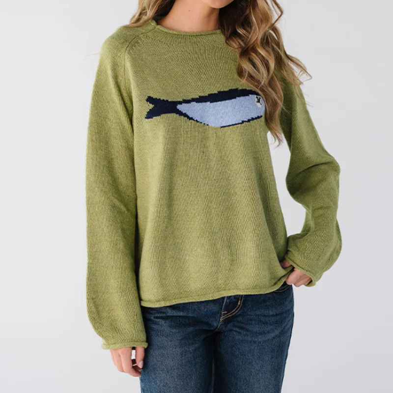 Women Chic Loose Fish Pattern Printed Green Cute Sweater Casual Long Sleeved Round Neck Pullover 2026 New Trendy Commuting Top
Women Chic Loose Fish Pattern Printed Green Cute Sweater Casual Long Sleeved Round Neck Pullover 2026 New Trendy Commuting Top