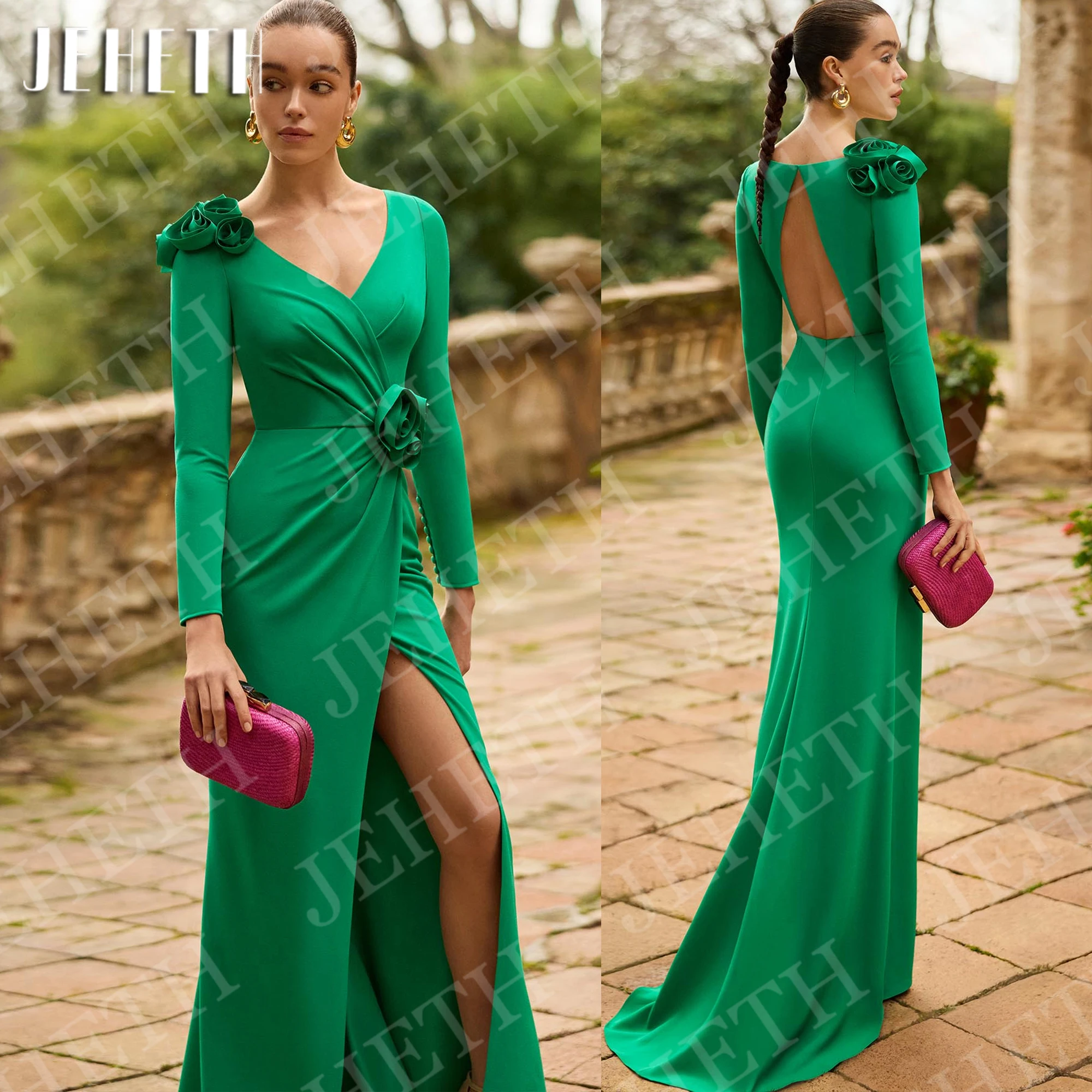 JEHETH Long Sleeves Mermaid Evening Dresses V Neck High Slit Open Back Crepe Formal Party Dress Customized vestido de noche 2026
JEHETH Long Sleeves Mermaid Evening Dresses V Neck High Slit Open Back Crepe Formal Party Dress Customized vestido de noche 2026