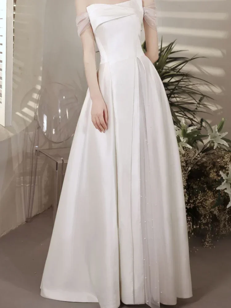 French Temperament Satin Mesh Spliced Weddingparty Dresses Simple Luxury Pearl High End Vestidos Sexy High Split Elegant Gown
French Temperament Satin Mesh Spliced Weddingparty Dresses Simple Luxury Pearl High End Vestidos Sexy High Split Elegant Gown