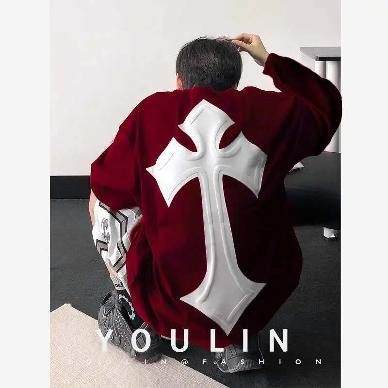 Burgundy High Street Trendy Men's Jacket 2025 American Retro Long Sleeve TShirt Heavyweight Cross Crew Neck Sweatshirt for Fall
Burgundy High Street Trendy Men's Jacket 2025 American Retro Long Sleeve TShirt Heavyweight Cross Crew Neck Sweatshirt for Fall