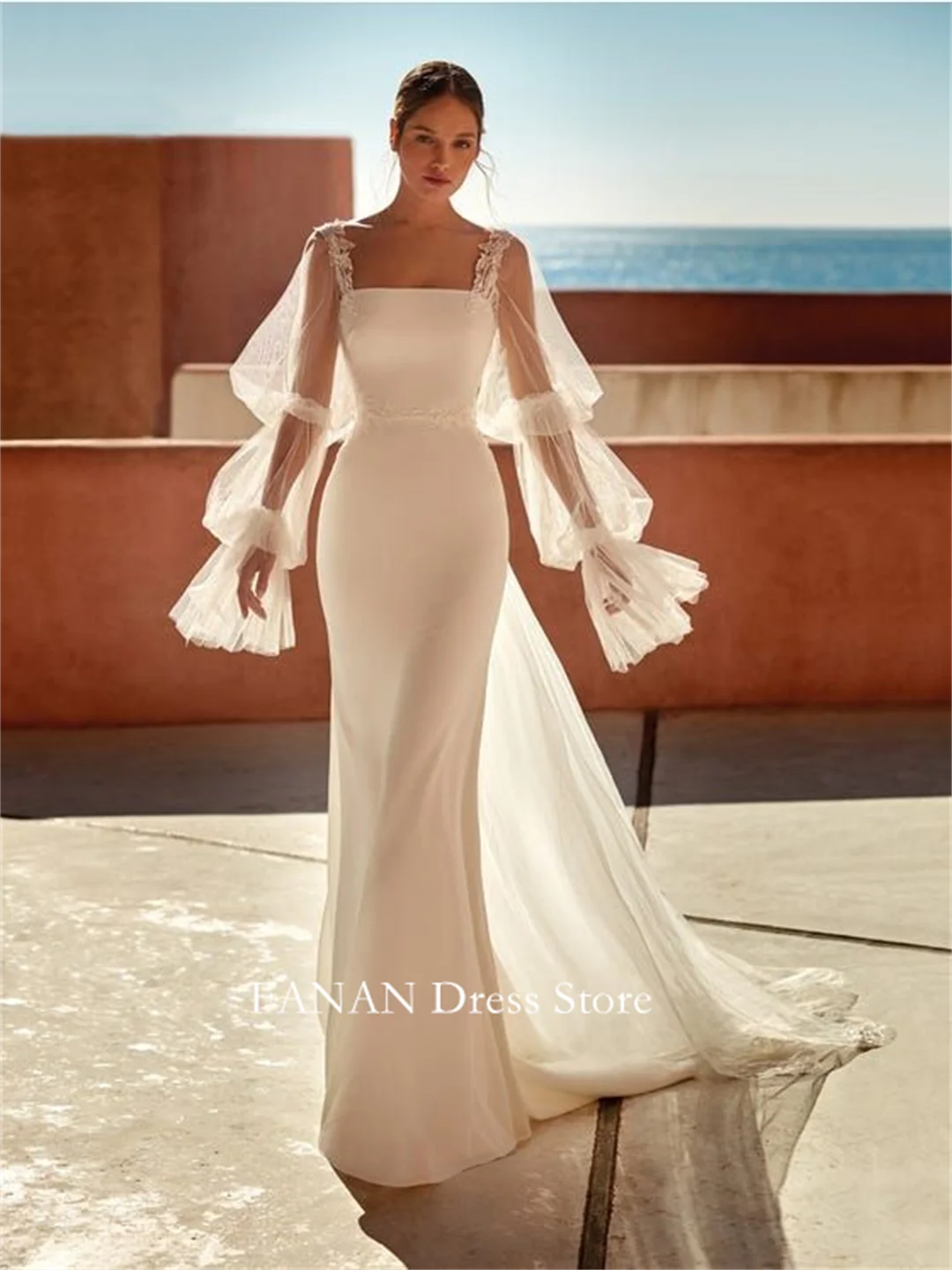 Fanan Square Neck Wedding Dress Sweep Train Customized Corset Back Puff Sleeves Ivory Bridal Party Gown Vestidos De Novia
Fanan Square Neck Wedding Dress Sweep Train Customized Corset Back Puff Sleeves Ivory Bridal Party Gown Vestidos De Novia