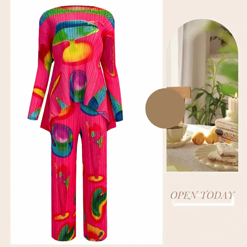 Miyake Spring New Printed Round Neck Long Sleeve Loose Women's Top Pleated Casual Straight Pants Set Two Piece Women's Clothing
Miyake Spring New Printed Round Neck Long Sleeve Loose Women's Top Pleated Casual Straight Pants Set Two Piece Women's Clothing