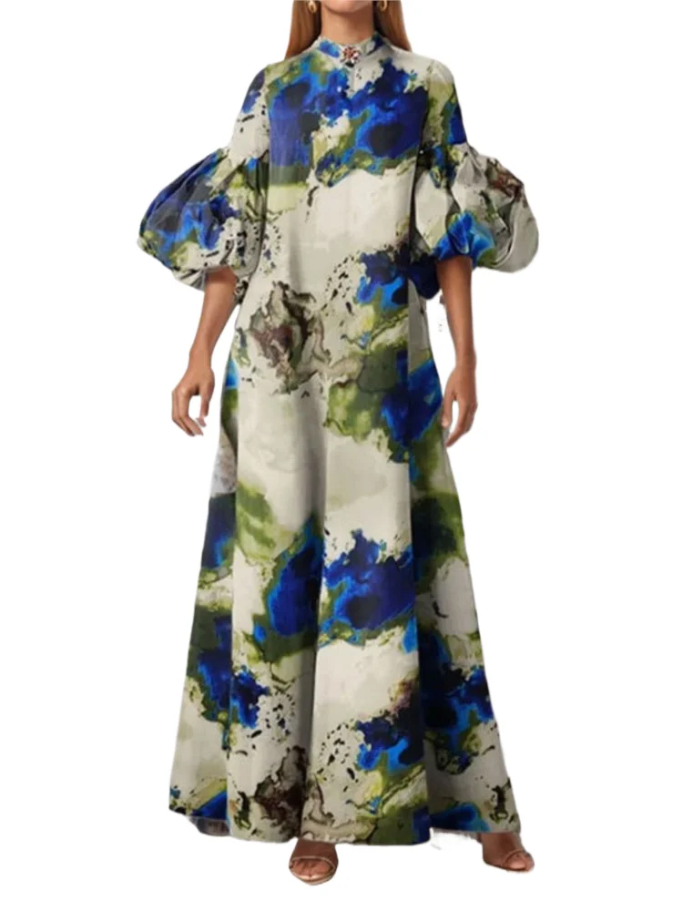 Fashion Print Loose Dress For Women Casual Puff Sleeve O Neck Dresses Lady Elegant Holiday Party Womens Clothing Robe Femme New
Fashion Print Loose Dress For Women Casual Puff Sleeve O Neck Dresses Lady Elegant Holiday Party Womens Clothing Robe Femme New