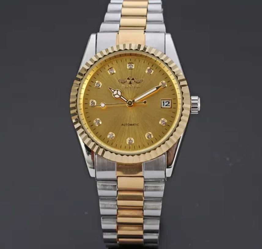 T-WINNER Brand New Watches Men Mental Automatic Mechanical Golden Dial Calendar Watch Military Stainless Steel Band HombreMontre
T-WINNER Brand New Watches Men Mental Automatic Mechanical Golden Dial Calendar Watch Military Stainless Steel Band HombreMontre