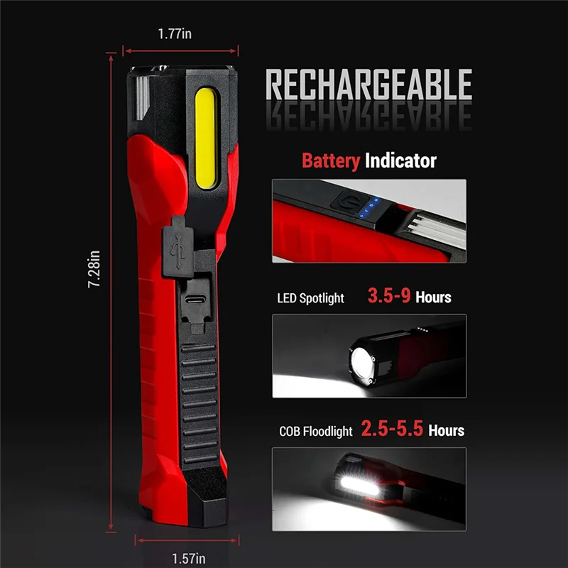 A07F-Rechargeable Work Light, 1200 Lumens Magnetic Work Light With 160° Rotate Design, 6 Lighting Modes Mechanic Light
A07F-Rechargeable Work Light, 1200 Lumens Magnetic Work Light With 160° Rotate Design, 6 Lighting Modes Mechanic Light