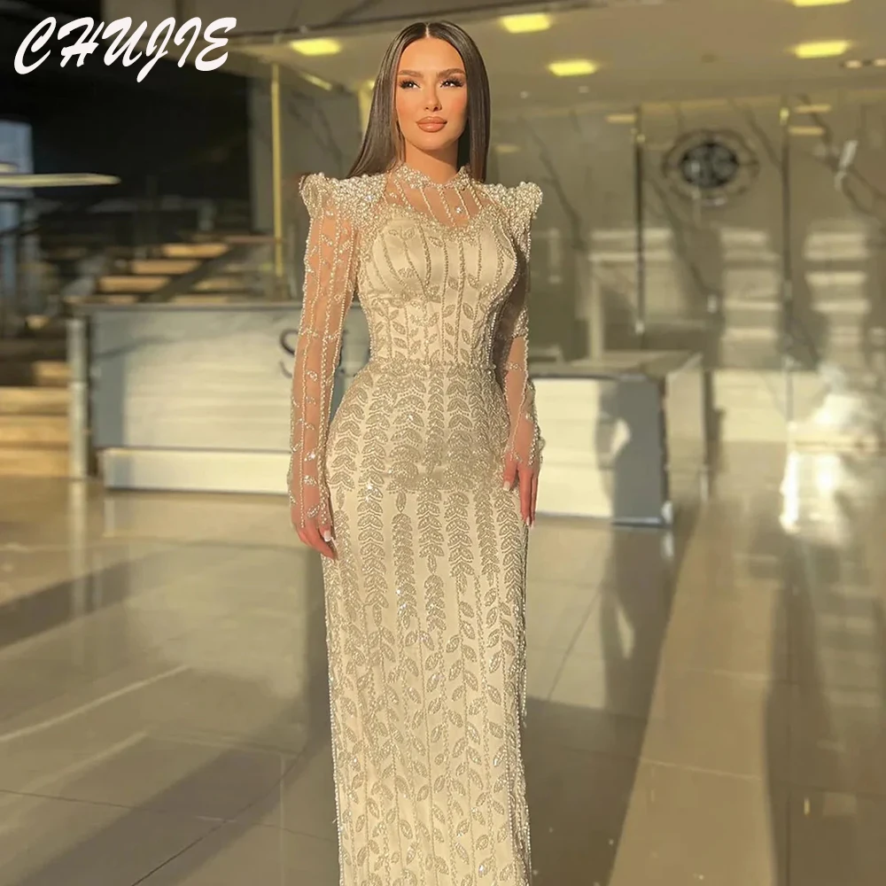 Customized Beads Pearls Evening Gown Muslim Elegant Formal Dress HIgh Neck Arabia Sequins Long Sleeves Evening Gown Party Dress
Customized Beads Pearls Evening Gown Muslim Elegant Formal Dress HIgh Neck Arabia Sequins Long Sleeves Evening Gown Party Dress