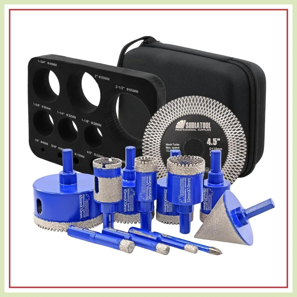 Diamond Drill Bits Kit for Tile, Porcelain, Marble, Ceramic, Granite - 13pcs Hole Saw Set with EVA Guide Jig
Diamond Drill Bits Kit for Tile, Porcelain, Marble, Ceramic, Granite - 13pcs Hole Saw Set with EVA Guide Jig