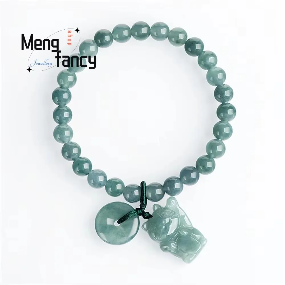 Natural A-goods Jadeite Blue Water Fortune Cat Peace Button Hand-woven Bracelet Exquisite Charm Sexy Young Girls Fashion Jewelry
Natural A-goods Jadeite Blue Water Fortune Cat Peace Button Hand-woven Bracelet Exquisite Charm Sexy Young Girls Fashion Jewelry