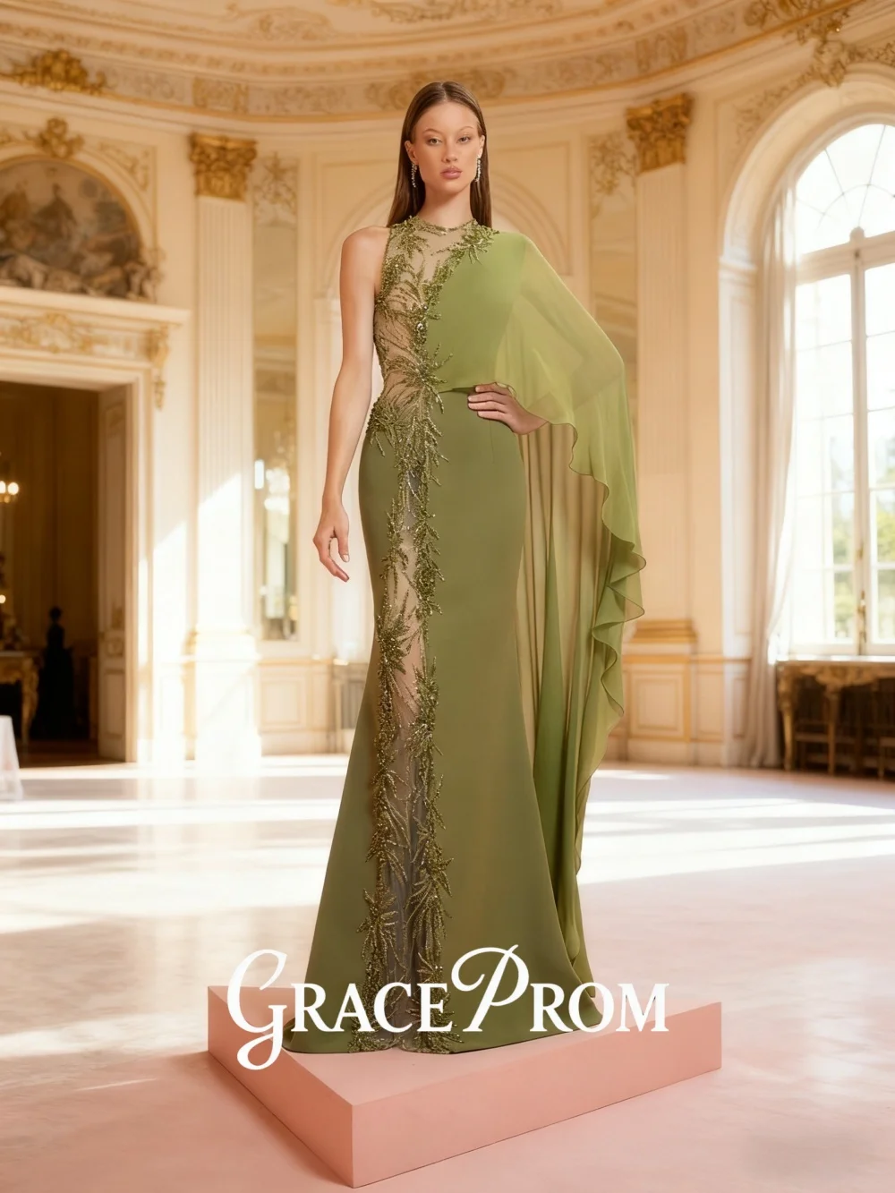 GraceProm Sleek High-Neck Evening Dress 2026 Beaded-Trim Carpet Gown Flowy A-Line Floor-Length Party Gown فساتين سهرة
GraceProm Sleek High-Neck Evening Dress 2026 Beaded-Trim Carpet Gown Flowy A-Line Floor-Length Party Gown فساتين سهرة