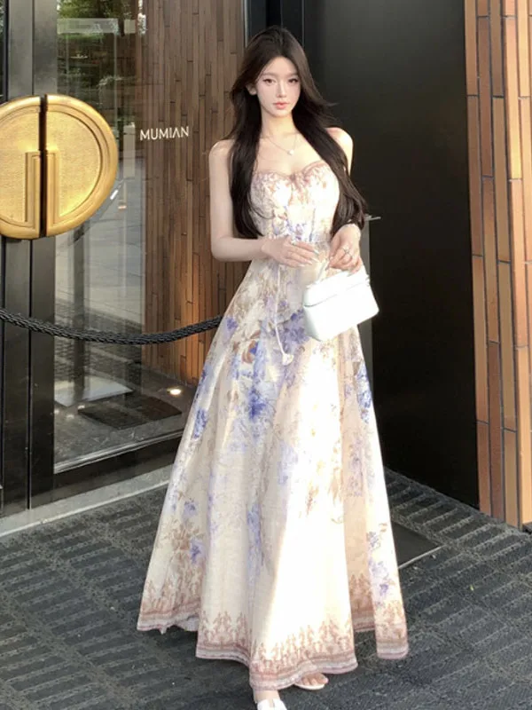 Elegant Slim Fit Summer Dress Floral Print Strapless Gown Waist Cinched Long Skirt French Style Backless Shoulder Bared Cotto...
Elegant Slim Fit Summer Dress Floral Print Strapless Gown Waist Cinched Long Skirt French Style Backless Shoulder Bared Cotto...