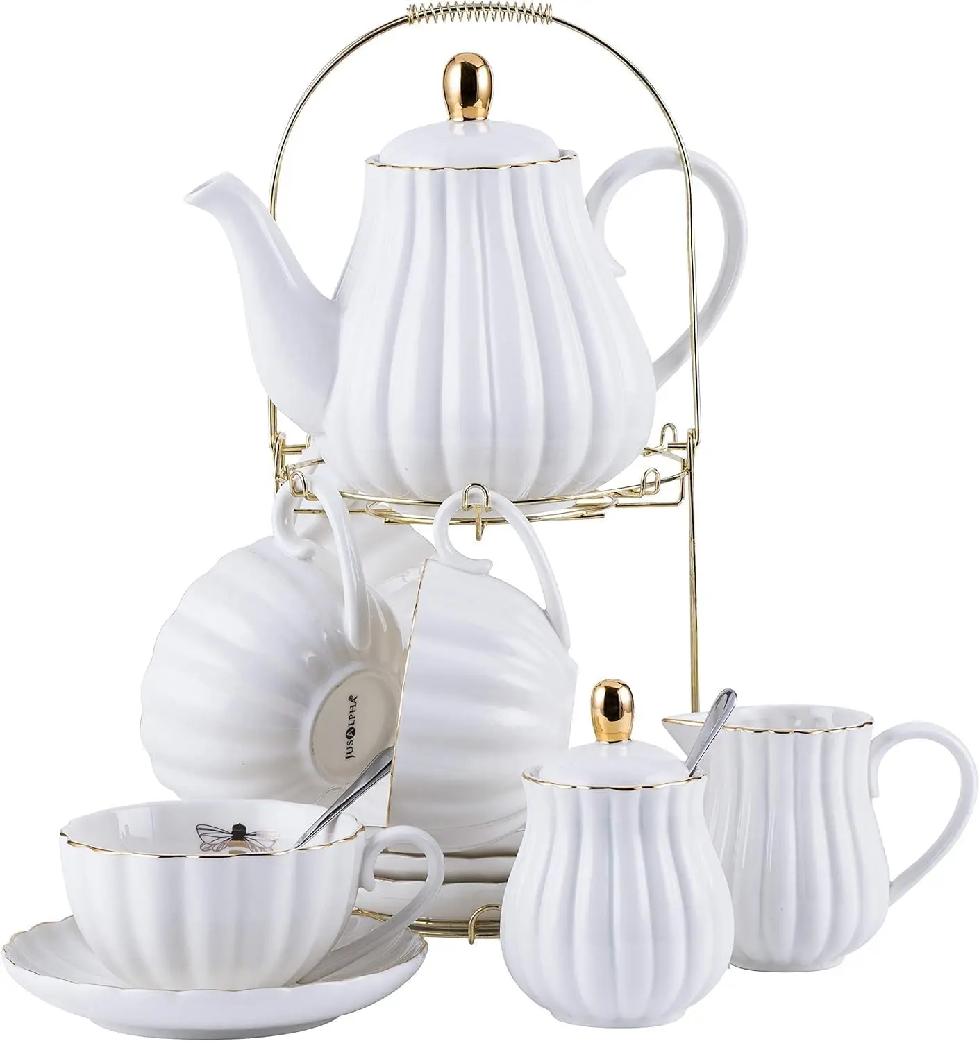 17-Piece Porcelain Tea Set, 8 oz Cups, Teapot & Creamer, White
17-Piece Porcelain Tea Set, 8 oz Cups, Teapot & Creamer, White