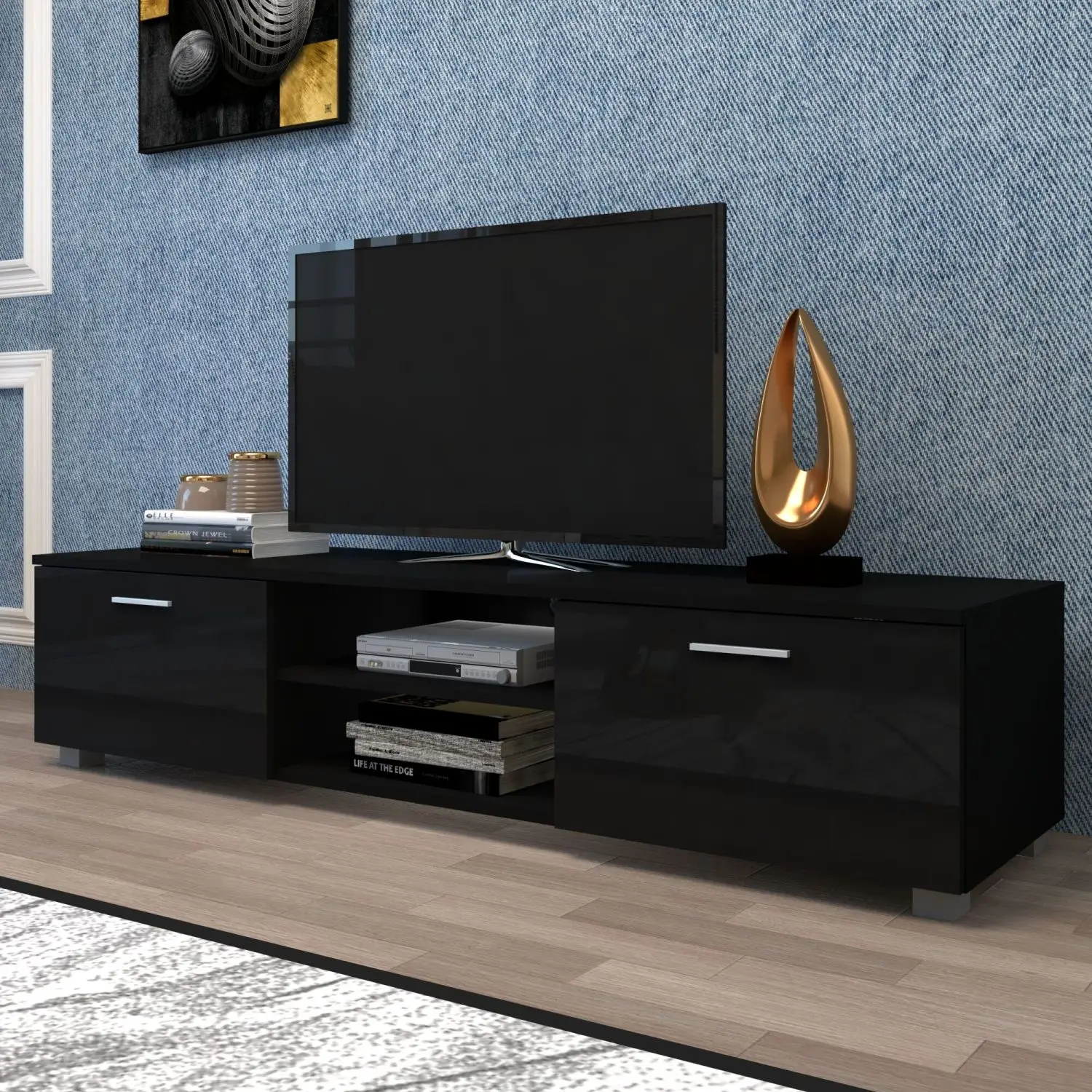 Black 70 Inch TV Stand with Storage Cabinet and Open Shelves for Living Room Bedroom
Black 70 Inch TV Stand with Storage Cabinet and Open Shelves for Living Room Bedroom