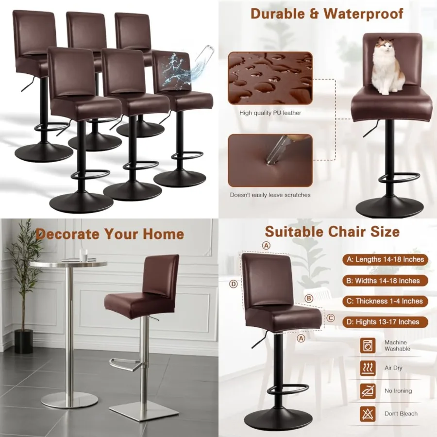 PU Leather Bar Stool Covers with Backs, 6 Pack Stretch Waterproof Bar Stool Chair Covers Washable and Comfortable Barstool Cove
PU Leather Bar Stool Covers with Backs, 6 Pack Stretch Waterproof Bar Stool Chair Covers Washable and Comfortable Barstool Cove