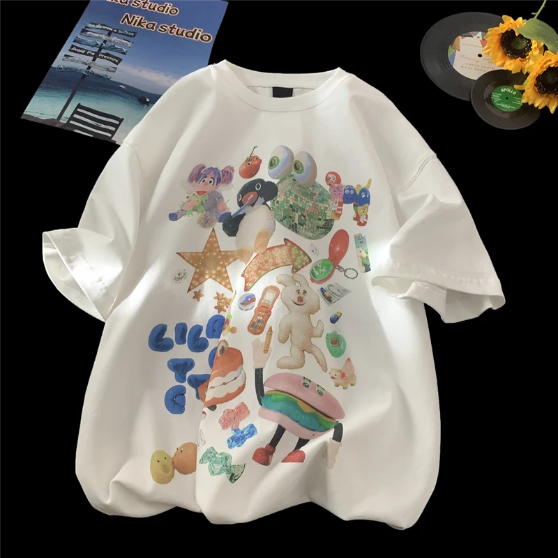 Retro Fun Colourful Printed Loose T-Shirt Washed Short Sleeve Harajuku Cartoon Printed Couple's T-shirt Ins Trend Tees
Retro Fun Colourful Printed Loose T-Shirt Washed Short Sleeve Harajuku Cartoon Printed Couple's T-shirt Ins Trend Tees