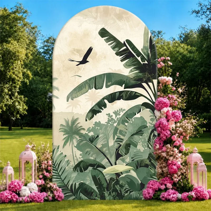 Single Side Arch Backdrop Cover Tropical Jungle Palm Leaf Backdrop for Elegant Parties with Bird Silhouette and Pink Floral
Single Side Arch Backdrop Cover Tropical Jungle Palm Leaf Backdrop for Elegant Parties with Bird Silhouette and Pink Floral