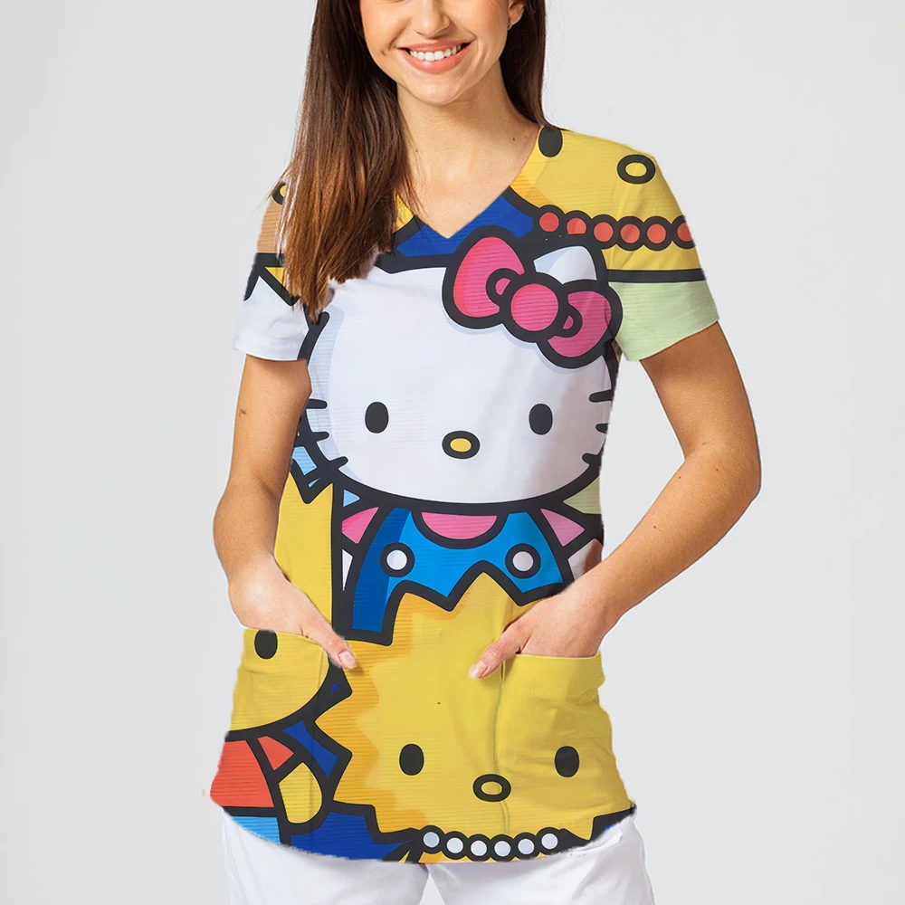 2025 Summer Y2K Style V-neck Hello Kitty Women's T-shirt Two Pockets Design Cartoon Pattern Printed Short Sleeved Female Top
2025 Summer Y2K Style V-neck Hello Kitty Women's T-shirt Two Pockets Design Cartoon Pattern Printed Short Sleeved Female Top