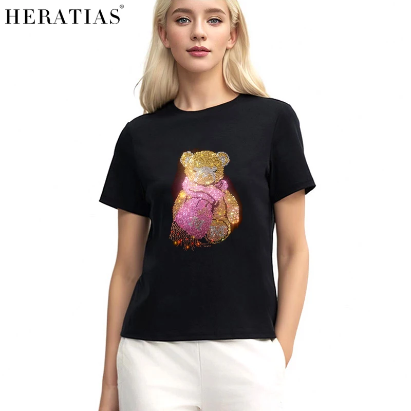 Fashion Shiny Rhinestone Teddy Bear Women's Summer Short Sleeve Ice Silk Cotton Casual T-Shirt
Fashion Shiny Rhinestone Teddy Bear Women's Summer Short Sleeve Ice Silk Cotton Casual T-Shirt