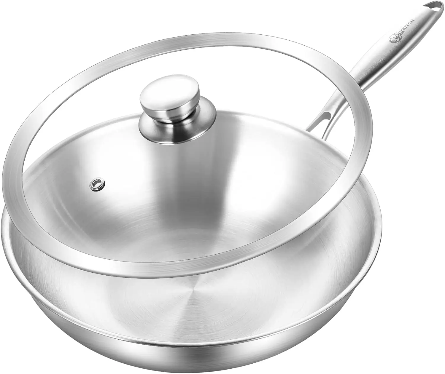 12 Inch Tri-Ply Stainless Steel Wok Pan with Lid, Stri Frying Pan,Induction Pan,Dishwasher and Oven Safe
12 Inch Tri-Ply Stainless Steel Wok Pan with Lid, Stri Frying Pan,Induction Pan,Dishwasher and Oven Safe