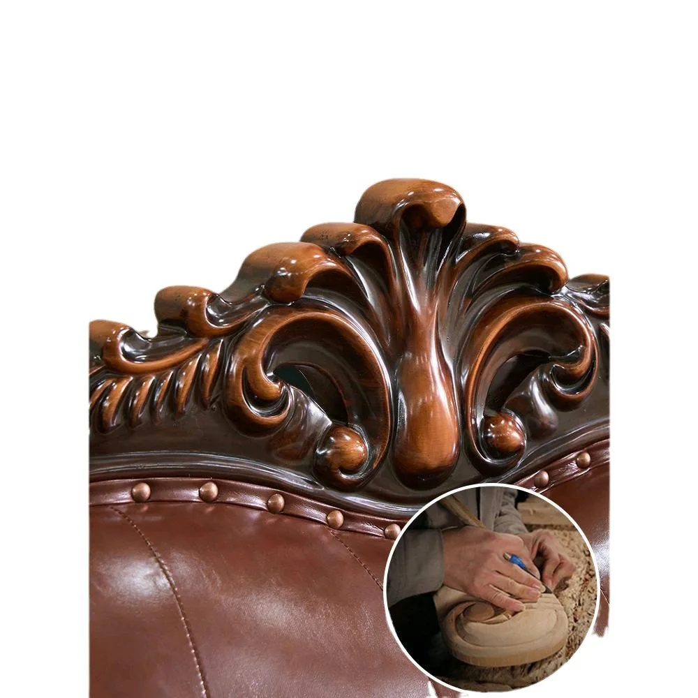 European leather sofa 123 combination small apartment living room solid wood carving flower retro style American luxury
European leather sofa 123 combination small apartment living room solid wood carving flower retro style American luxury