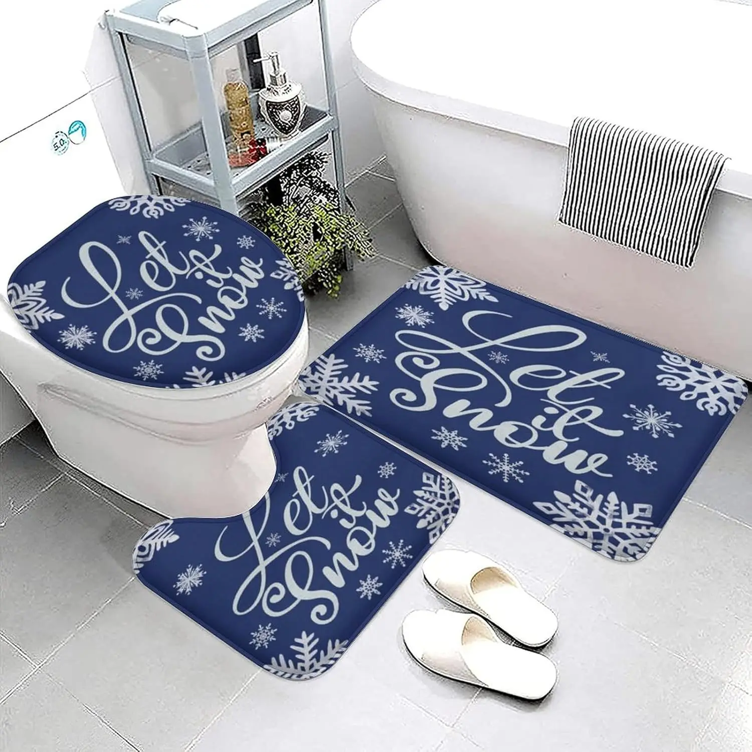 3PCS Let It Snow Bath Set: Christmas Snowflake Blue & White Mats- Winter Non-Slip Water Absorbent U-Shaped Toilet Mat Lid Cover
3PCS Let It Snow Bath Set: Christmas Snowflake Blue & White Mats- Winter Non-Slip Water Absorbent U-Shaped Toilet Mat Lid Cover