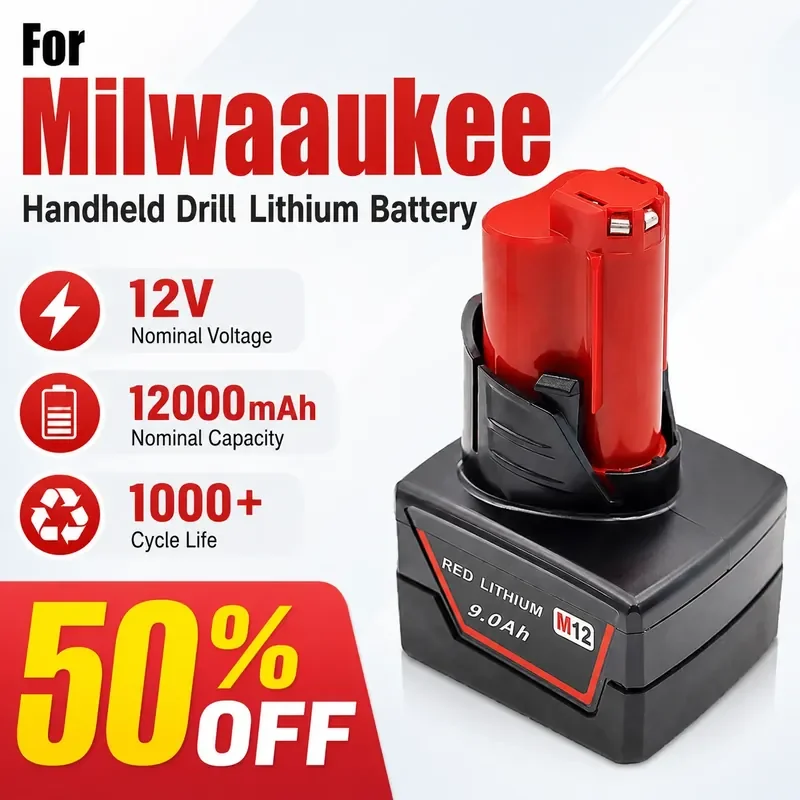 For Milwaukee M12 12V Lithium Battery 9.0Ah Universal Original Replacement for M12 Cordless Drill Handheld Power Tools
For Milwaukee M12 12V Lithium Battery 9.0Ah Universal Original Replacement for M12 Cordless Drill Handheld Power Tools