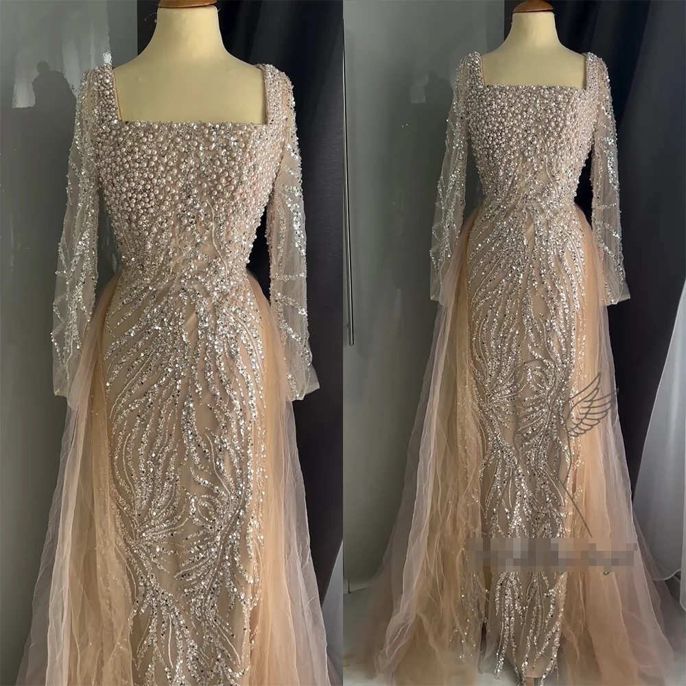 Elegant Long Sleeve Pearls Mermaid Evening Dress for Women with Detachable Train 2025 Formal Prom Wedding Party Gown Customized
Elegant Long Sleeve Pearls Mermaid Evening Dress for Women with Detachable Train 2025 Formal Prom Wedding Party Gown Customized