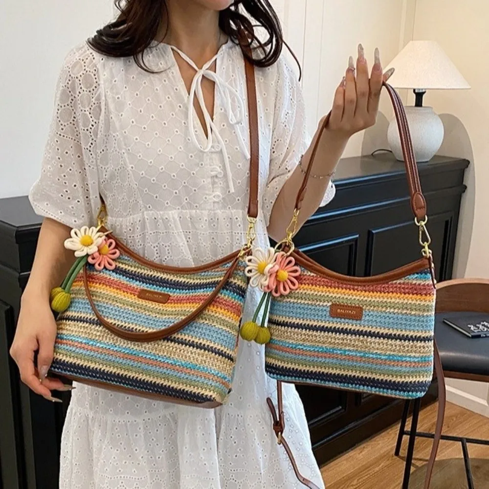 Rainbow Striped Straw Tote Bag Large Capacity Adjustable Strap Woven Shoulder Bag Polyester Zip Closure Knit Hobo Bag Daily Use
Rainbow Striped Straw Tote Bag Large Capacity Adjustable Strap Woven Shoulder Bag Polyester Zip Closure Knit Hobo Bag Daily Use