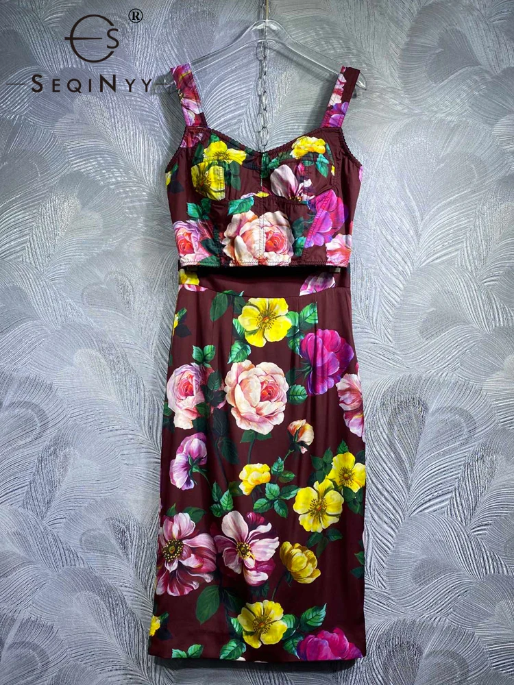SEQINYY Elegant Suit Summer Spring New Fashion 100% Cotton Crop Top + Silk Midi Slim Skirt Vintage Flower Print High Quality 
SEQINYY Elegant Suit Summer Spring New Fashion 100% Cotton Crop Top + Silk Midi Slim Skirt Vintage Flower Print High Quality