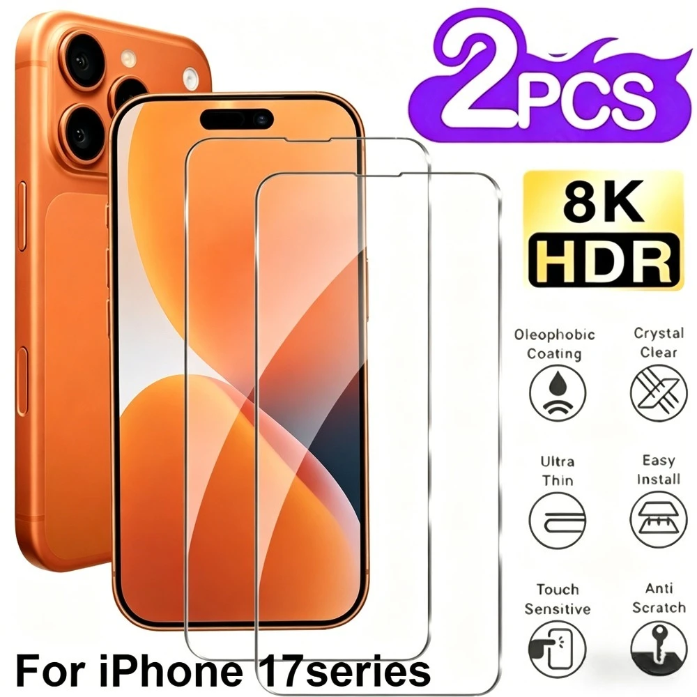 2Pcs High Definition Tempered Glass for iPhone 17 16 15 14 Pro Max Air 15 14 Plus 16e 17e 13 12 Pro 9H Hardness Screen Protector
2Pcs High Definition Tempered Glass for iPhone 17 16 15 14 Pro Max Air 15 14 Plus 16e 17e 13 12 Pro 9H Hardness Screen Protector