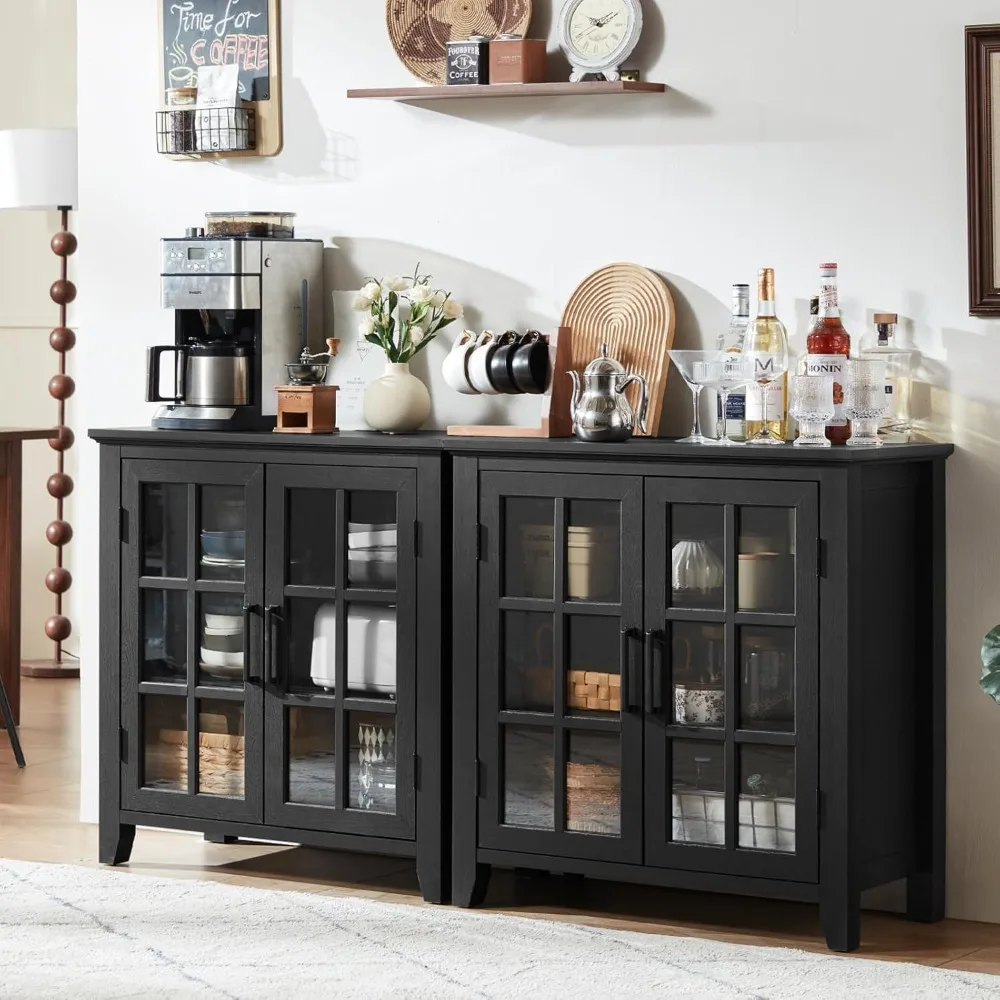 Large Sideboard Buffet Cabinet with Storage, 32" Black Farmhouse Kitchen Coffee Wine Bar Cabinet with 2 Glass Doors
Large Sideboard Buffet Cabinet with Storage, 32" Black Farmhouse Kitchen Coffee Wine Bar Cabinet with 2 Glass Doors