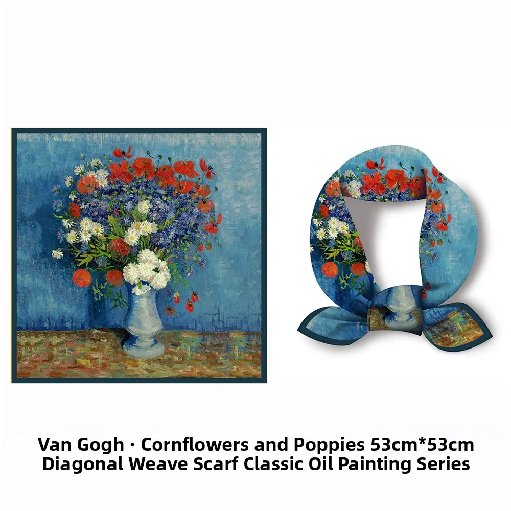 New 53cm Van Gogh Oil Painting Rose Vase Ladies Decorative Silk Scarf Small Square Shawl Neck Warmer Fashion Accessory
New 53cm Van Gogh Oil Painting Rose Vase Ladies Decorative Silk Scarf Small Square Shawl Neck Warmer Fashion Accessory