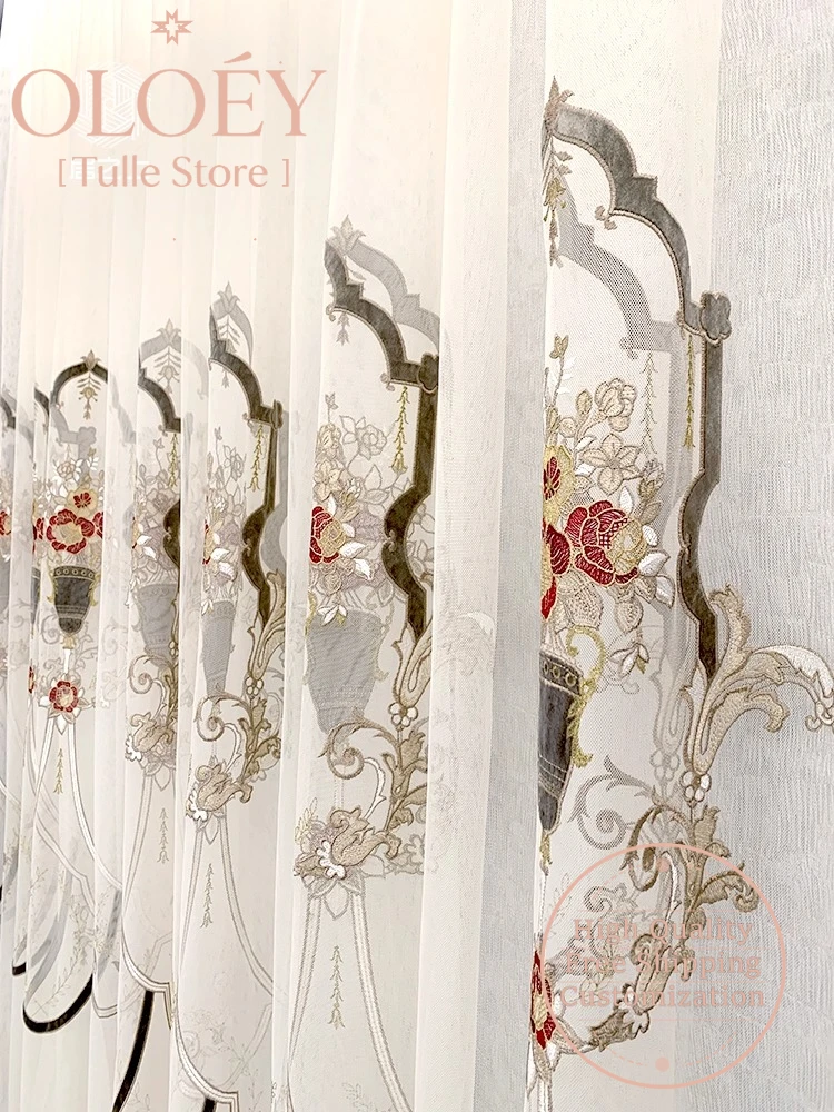 Luxury White Sheer Curtains with Red Floral Embroidery Elegant European Lace Tulle Drapes for Living Room Bedroom Balcony Decor
Luxury White Sheer Curtains with Red Floral Embroidery Elegant European Lace Tulle Drapes for Living Room Bedroom Balcony Decor