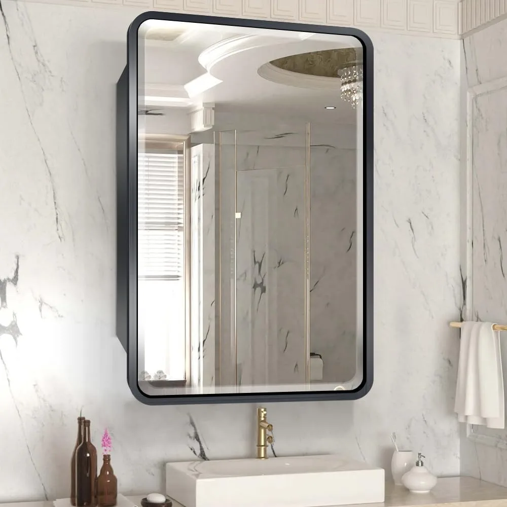 16×26inch Medicine Cabinet,Mirror Cabinet with Beveled Mirror,Solf Close Hinge,Brushed Metal Framed,Detachable Side Plate for Re
16×26inch Medicine Cabinet,Mirror Cabinet with Beveled Mirror,Solf Close Hinge,Brushed Metal Framed,Detachable Side Plate for Re