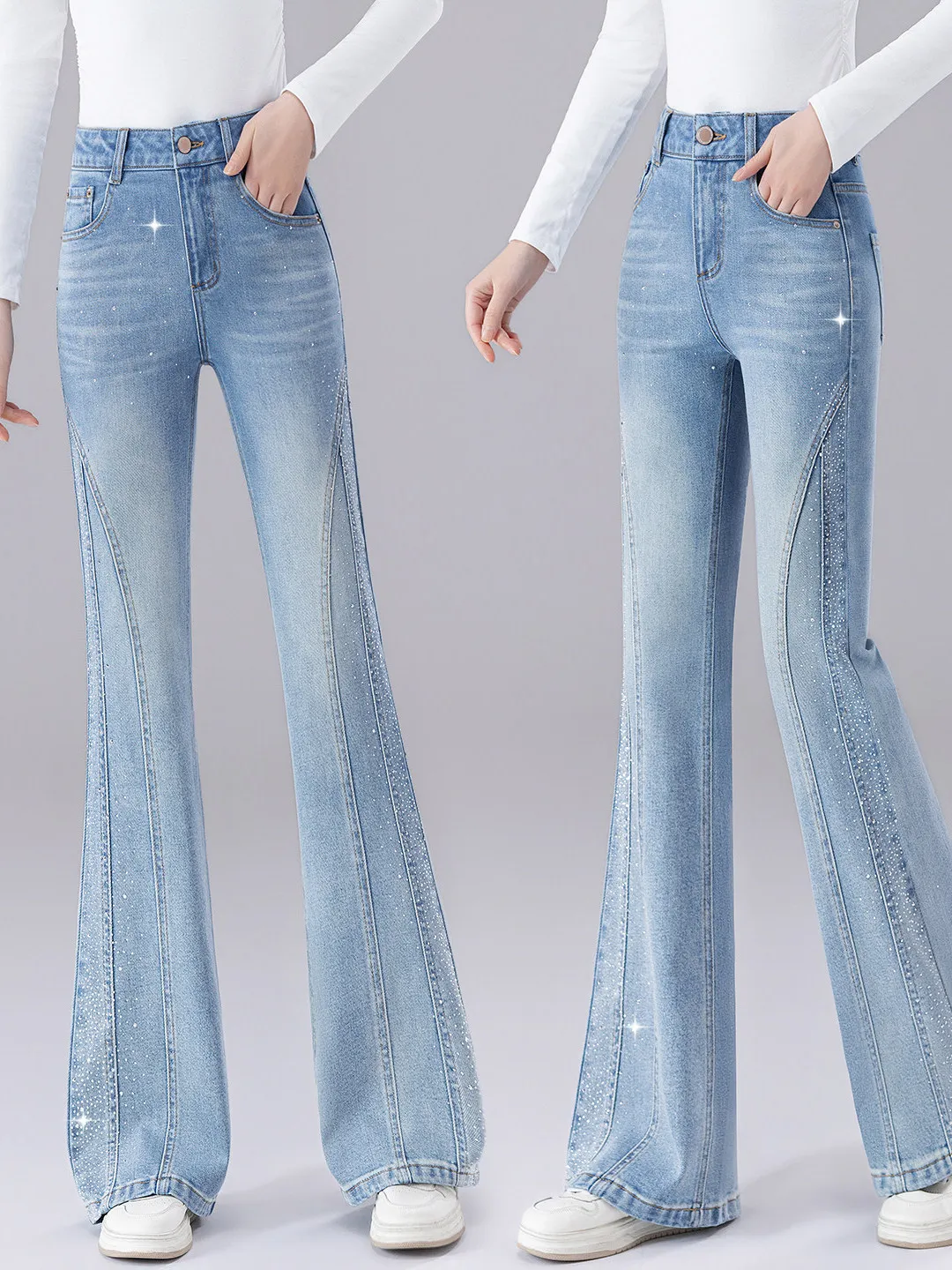 High Waist Flared Jeans Slimming Long Pants Glittering Diamond Nine Points Micro Flare Bootcut Denim Spring Autumn Ladies Tro...
High Waist Flared Jeans Slimming Long Pants Glittering Diamond Nine Points Micro Flare Bootcut Denim Spring Autumn Ladies Tro...