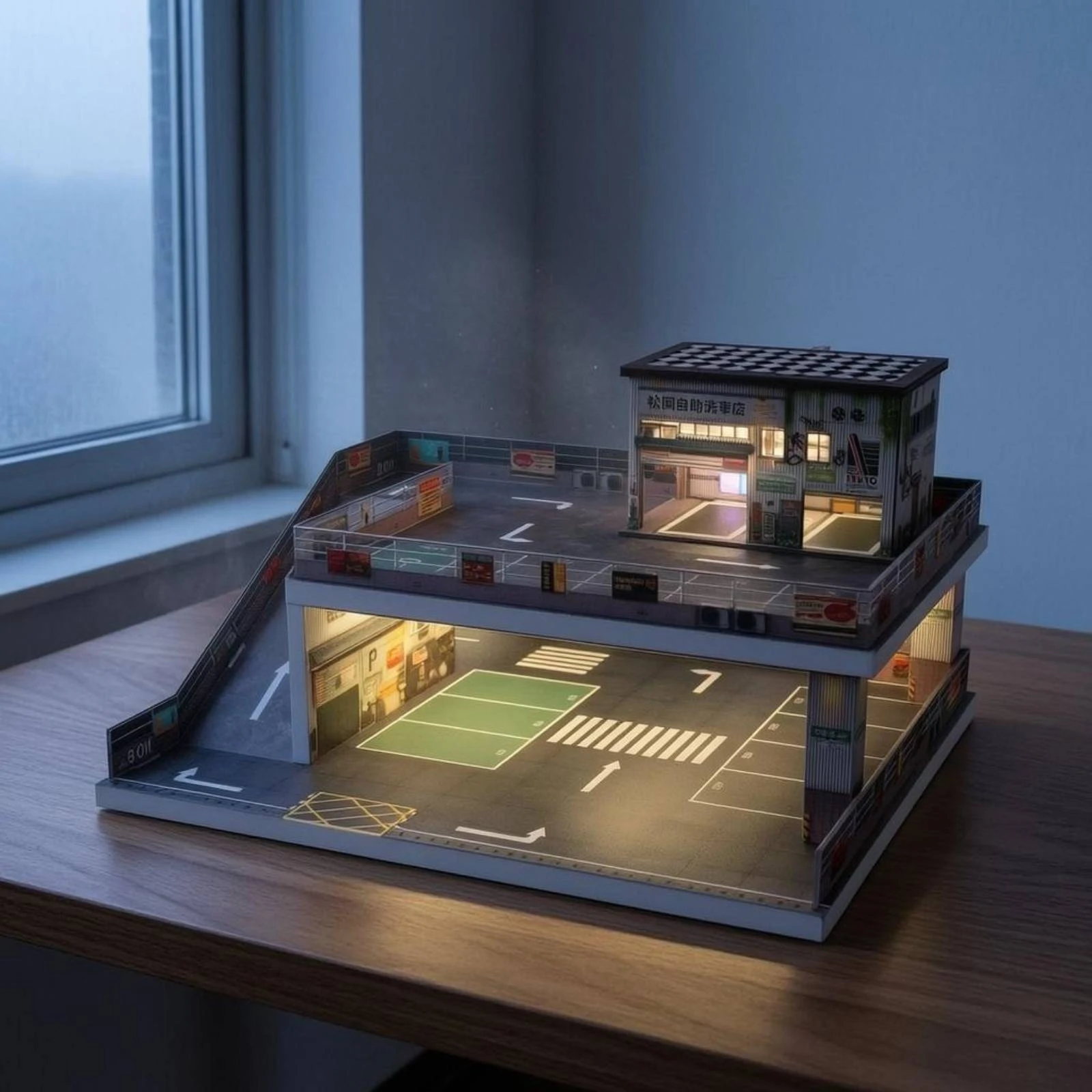 Double-Layer Parking Garage Sloped Ramps Lighted Parking Garage Lighted Miniature Scene Printed Lane Markings
Double-Layer Parking Garage Sloped Ramps Lighted Parking Garage Lighted Miniature Scene Printed Lane Markings