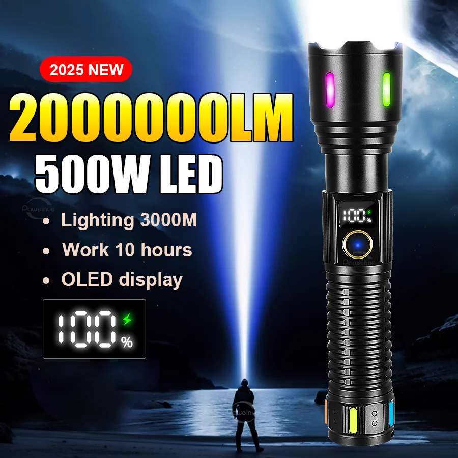 2000000LM High Power LED Flashlights 3000M Rechargeable Tactical Torch Fluorescent Head 26650 Portable Lamp Outdoor Fishing
2000000LM High Power LED Flashlights 3000M Rechargeable Tactical Torch Fluorescent Head 26650 Portable Lamp Outdoor Fishing