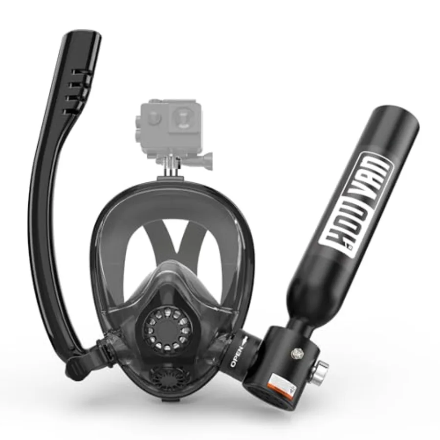 Recreational snorkeling and shallow diving: aluminum alloy mini scuba tank with full-face snorkel mask, black, 0.5L inflatable
Recreational snorkeling and shallow diving: aluminum alloy mini scuba tank with full-face snorkel mask, black, 0.5L inflatable